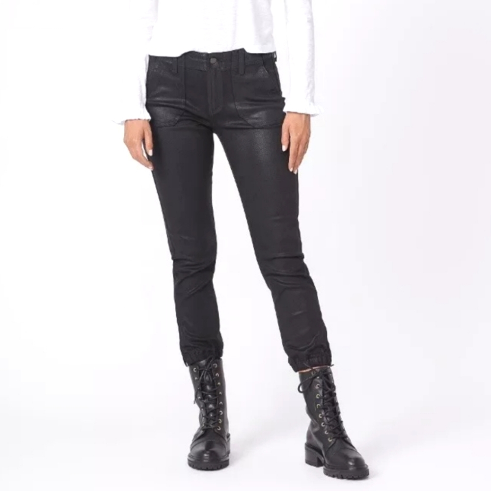 Paige Mayslie Pants Black Fog Coated Crop Jogger 27